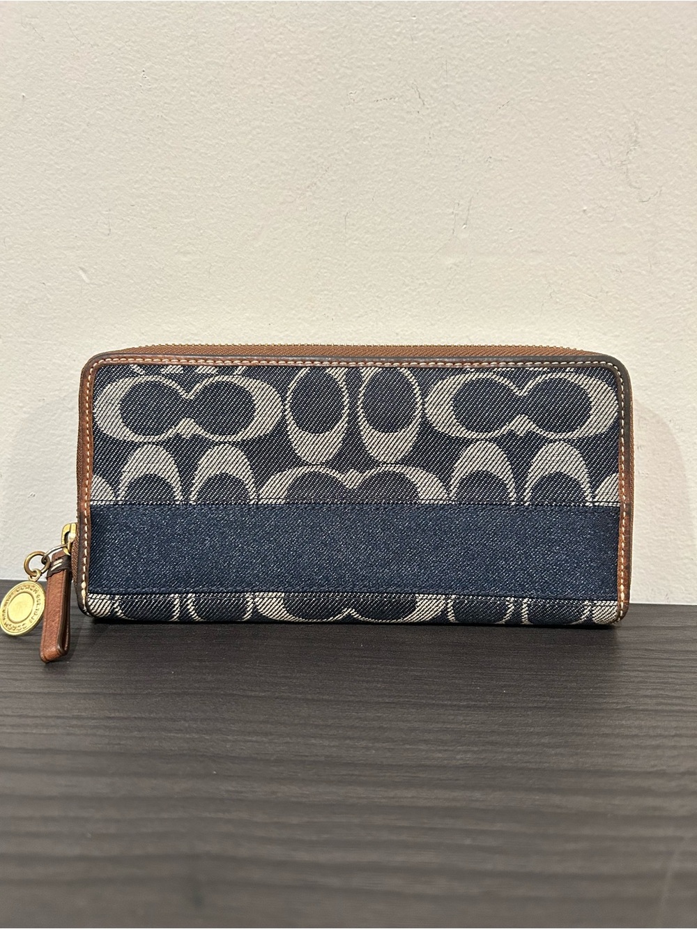 Coach Legacy Signature Striped Denim Accordion Zipper Wallet